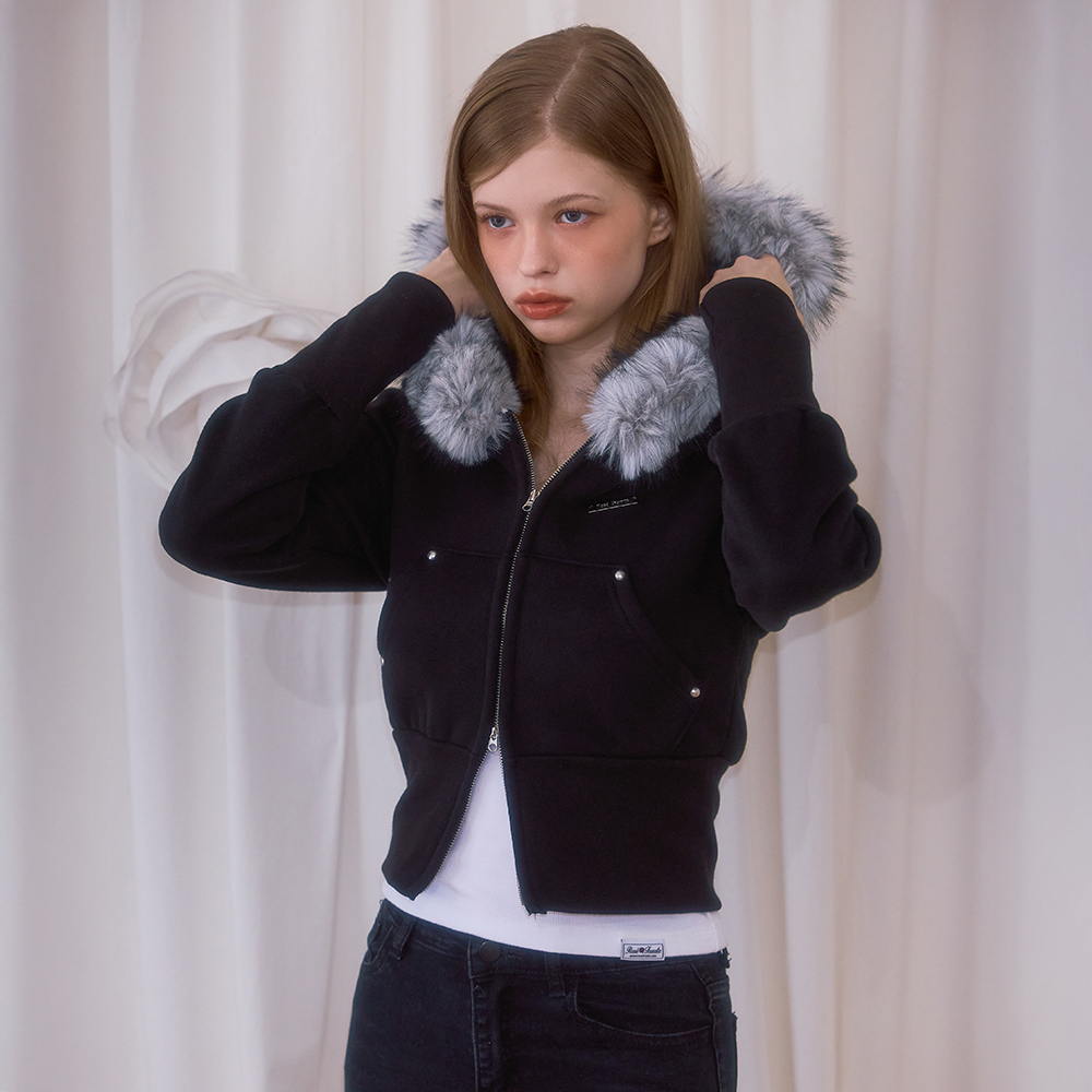 로제프란츠 퍼 슬림 리벳 후드 집업 블랙(Rosefrantz Fur Slim Rivet Hood Zip-up [Black]) - 5