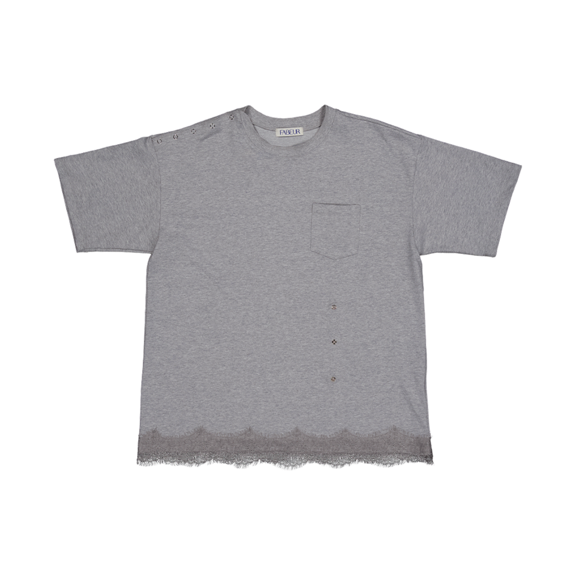 파버 스냅 디테일 레이스 티셔츠 그레이(FABEUR Snap Detail Lace T-Shirt Grey) - 2