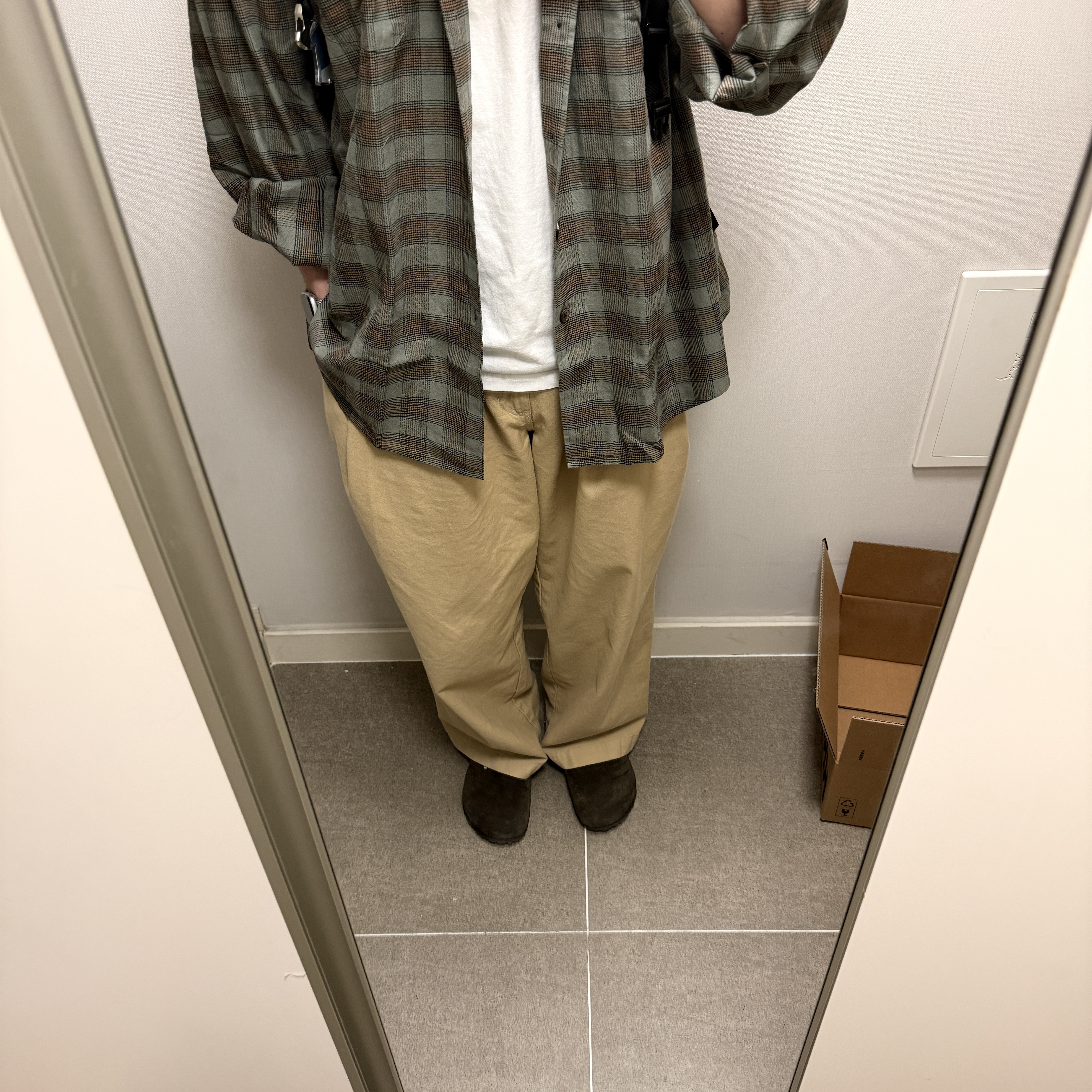 Our Legacy Borrowed Shirt Lowa Flannel Check Green, Birkenstock Boston Soft Footbed Mocha - Regular 착용 스타일
