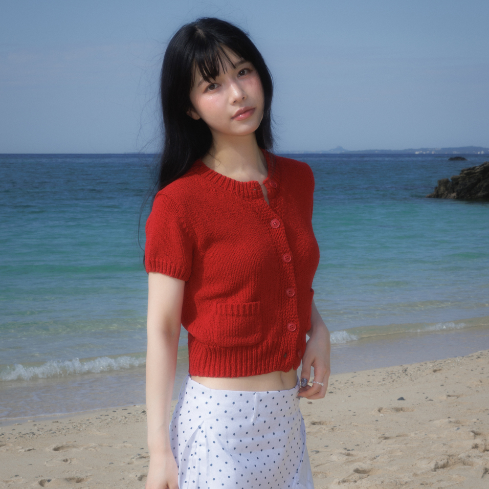 로제프란츠 포켓 반팔 니트 가디건 레드(Rosefrantz Pocket short sleeve knit cardigan [Red]) - 5