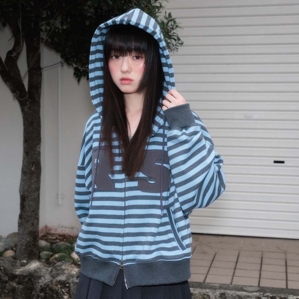 로제프란츠 패치 스트라이프 후드 집업 스카이 블루(Rosefrantz Patch Stripe Hood Zip-Up [Sky Blue]) - 4