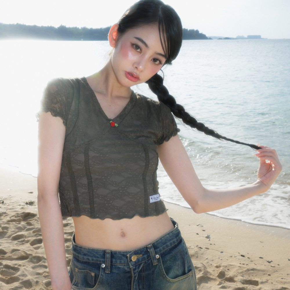 로제프란츠 로즈 레이스 슬림 티셔츠 카키(Rosefrantz Rose Lace Slim T-shirt [Khaki]) - 3