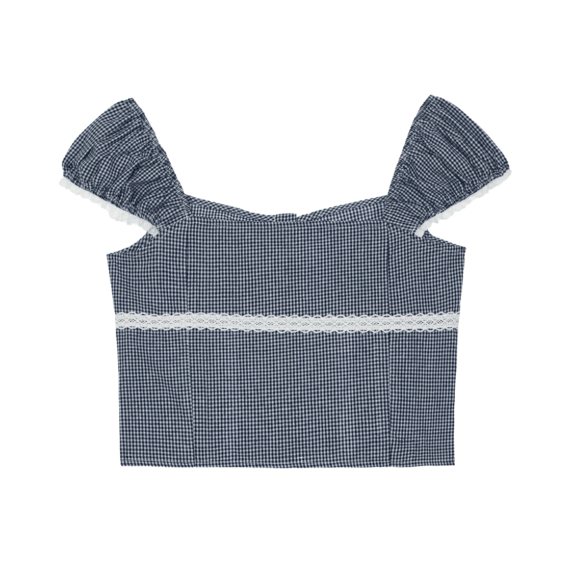 로제프란츠체크 셔링 크롭 블라우스 네이비(Rosefrantz Check Shirring Crop Blouse [Navy]) - 4