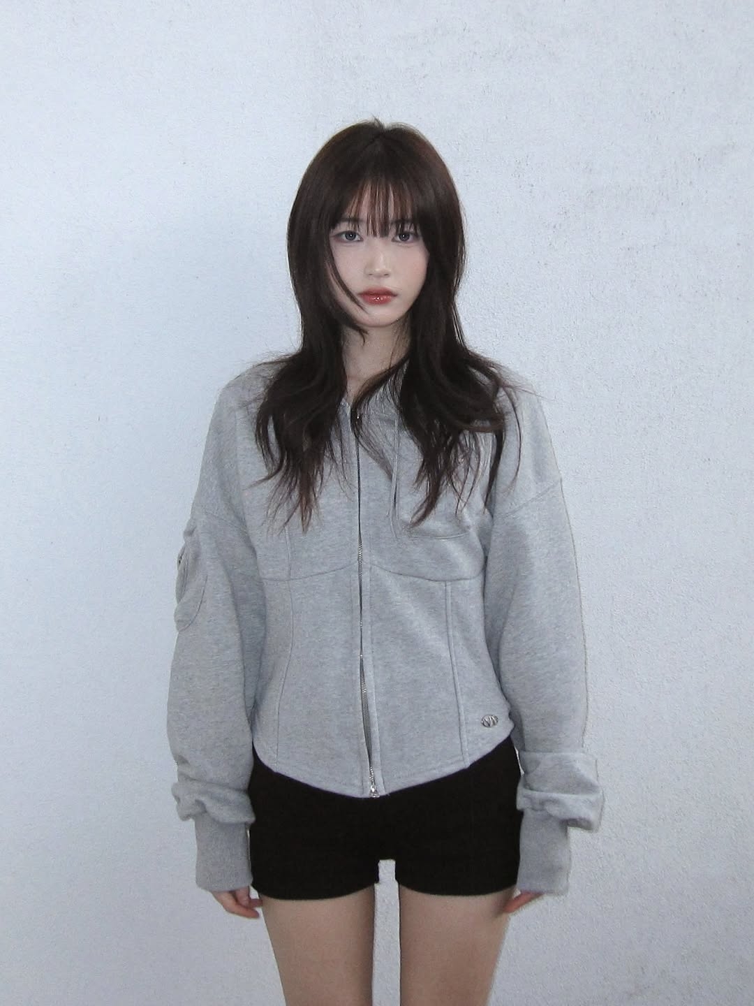 VOONT Jenny Corset Hood Zip-Up (GRAY) 착용 스타일 - 1