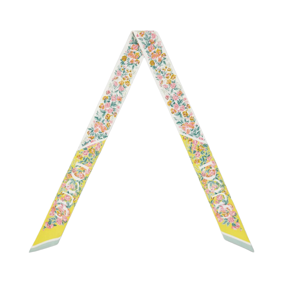 (W) 구찌 프린티드 실크 트윌 리본 아쿠아마린 옐로우((W) Gucci Printed Silk Twill Ribbon Aquamarine Yellow) - 2