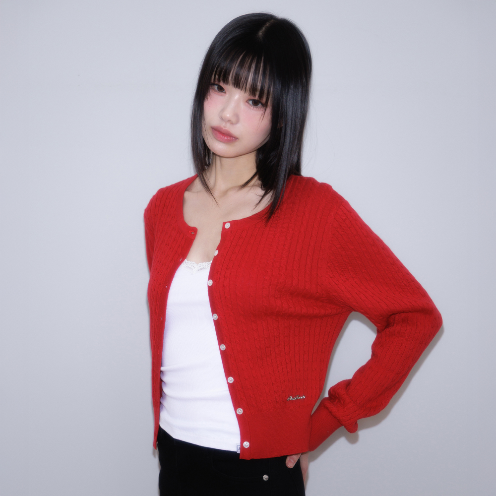 로제프란츠 케이블 니트 베이직 가디건 로즈 레드(Rosefrantz Cable Knit Basic Cardigan [Rose Red]) - 3