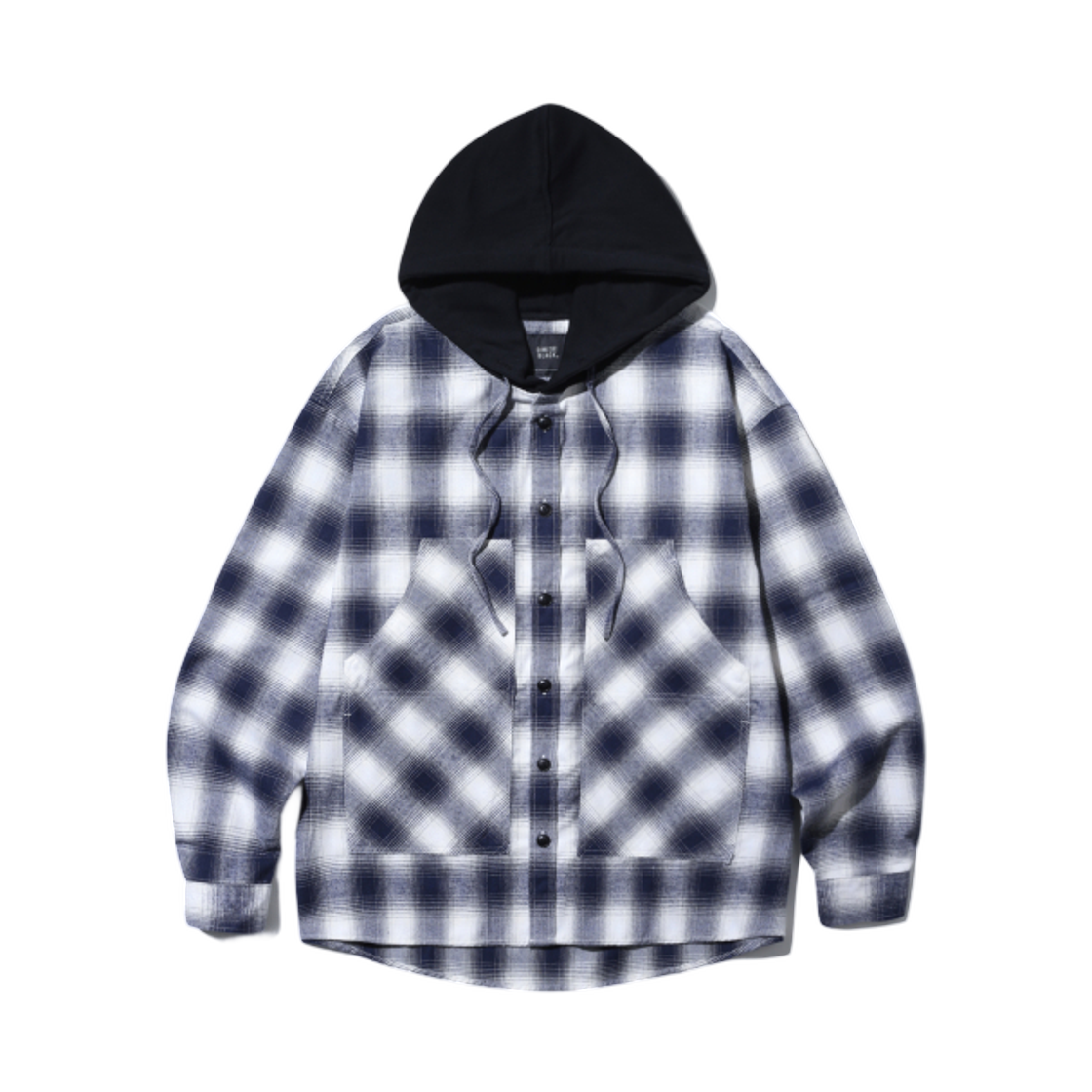 디미트리블랙 더블 니 타탄 체크 후드 셔츠 네이비(Dimitri Black Double Knee Tartan Check Hooded Shirt Navy)