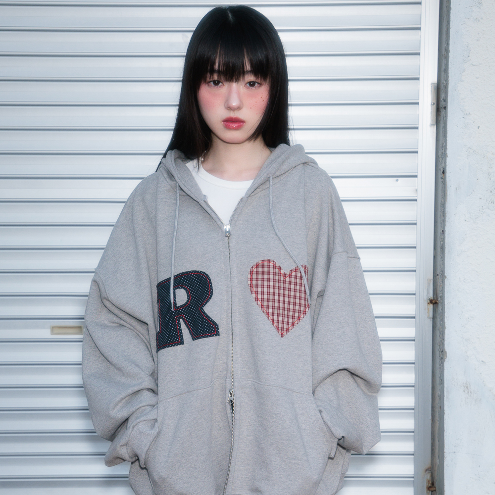 로제프란츠 하트 체크 오버핏 후드 집업 그레이(Rosefrantz Heart Check Overfit Hood Zip-Up [Gray]) - 2