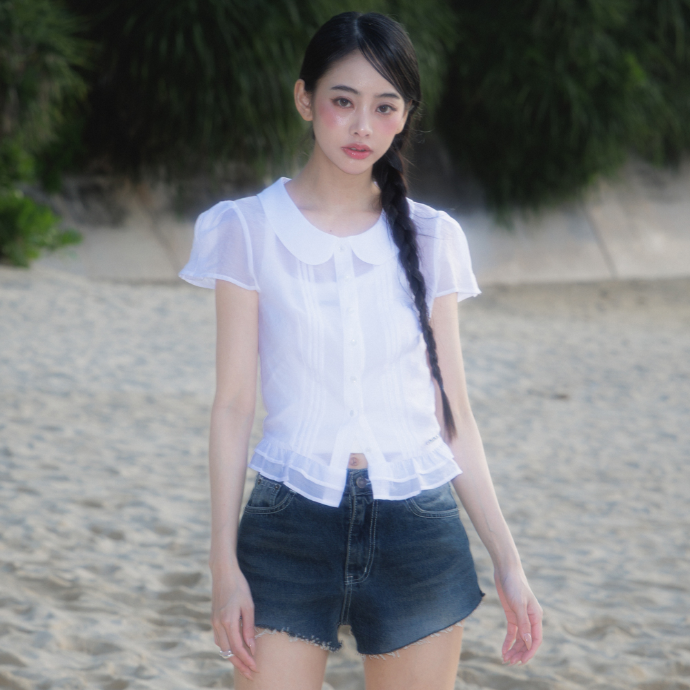 로제프란츠 시스루 플리츠 반팔 블라우스 아이보리(Rosefrantz See-through Pleat Short Sleeved Blouse [Ivory]) - 2