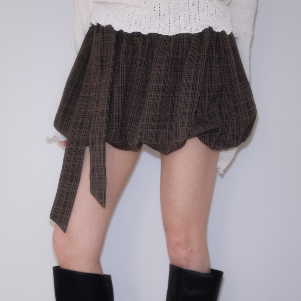 로제프란츠 벌룬 체크 벨트 미니스커트 브라운(Rosefrantz Balloon Check Belted Miniskirt [Brown]) - 3
