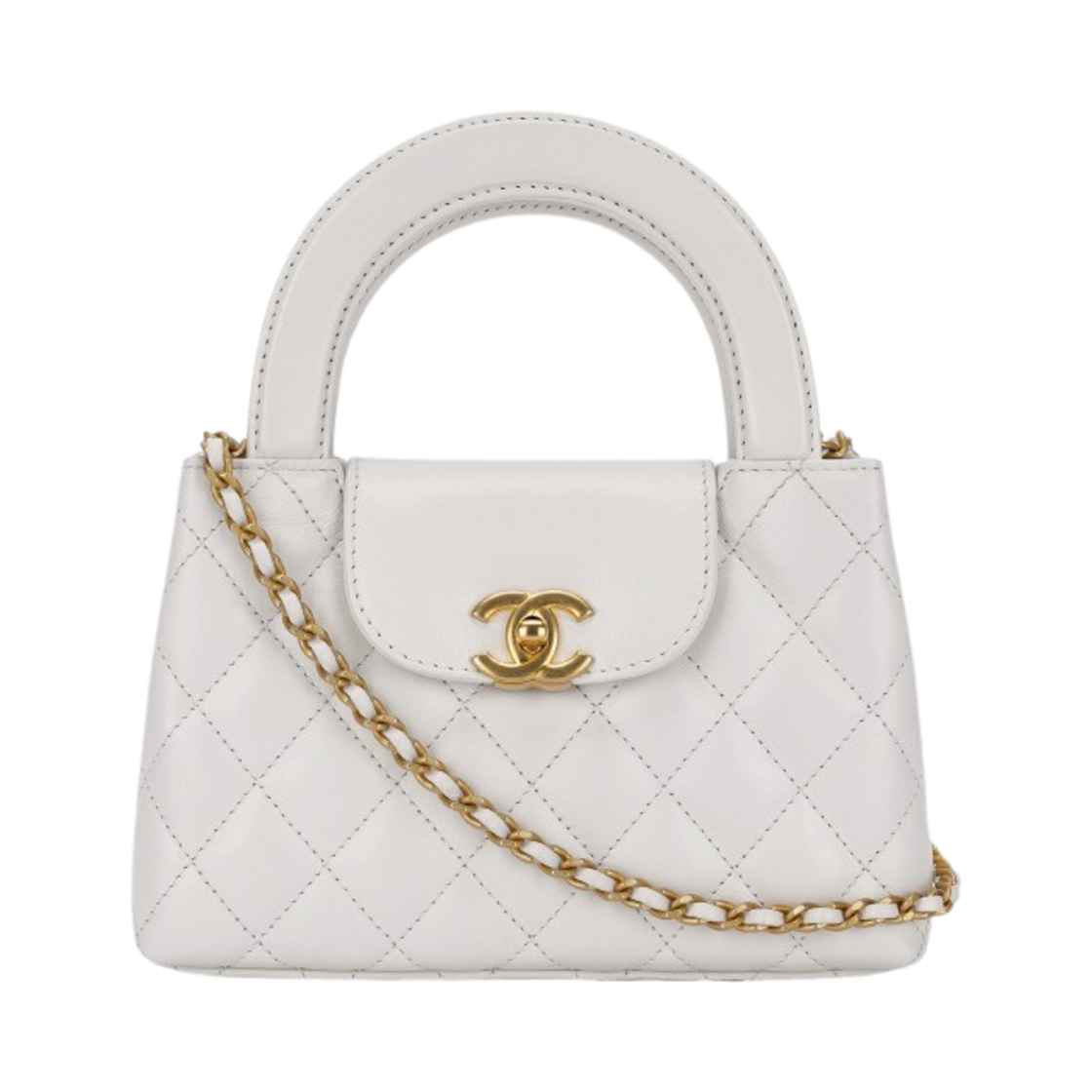 Chanel Mini Shopping Bag Shiny Aged Calfskin & Gold White