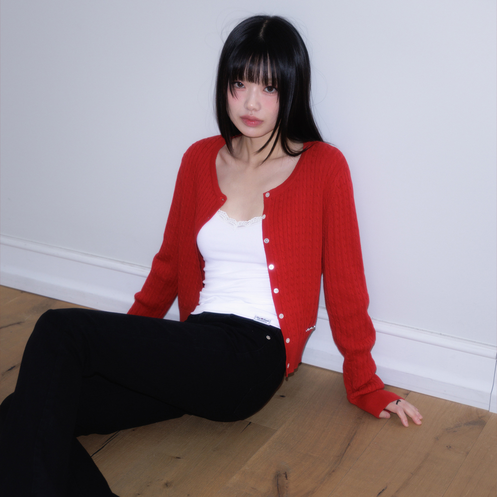 로제프란츠 케이블 니트 베이직 가디건 로즈 레드(Rosefrantz Cable Knit Basic Cardigan [Rose Red]) - 6