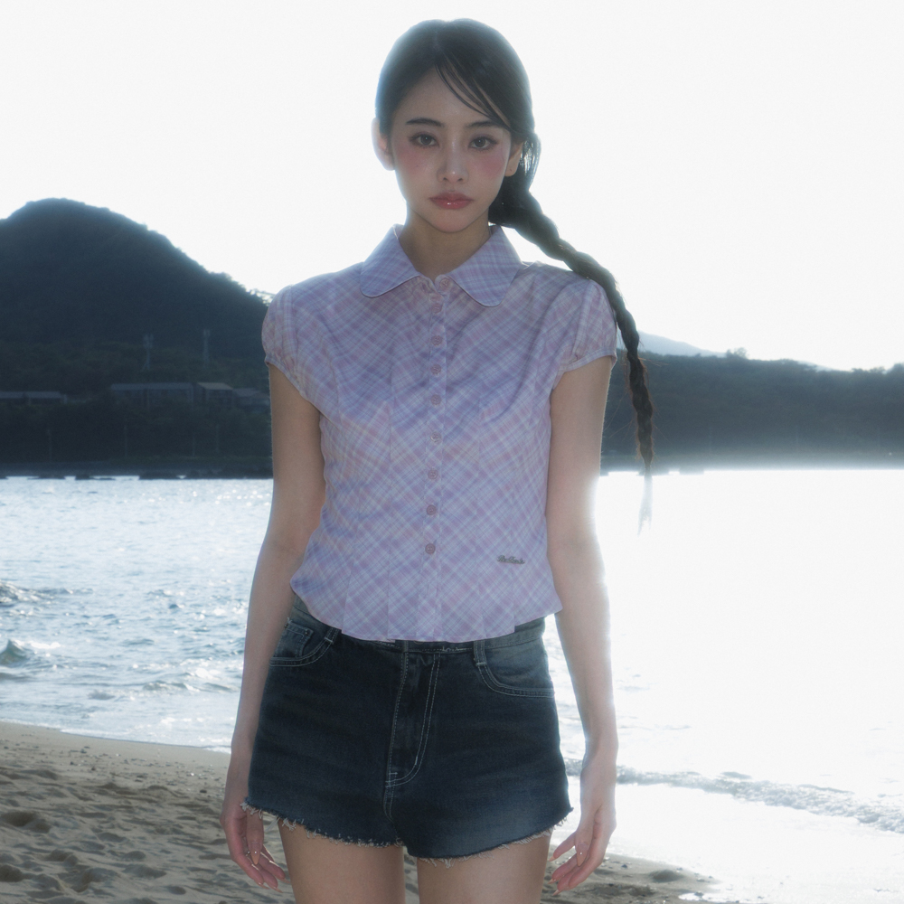 로제프란츠 체크 퍼프 반팔 블라우스 핑크(Rosefrantz Check Puff Short Sleeve Blouse [Pink]) - 3