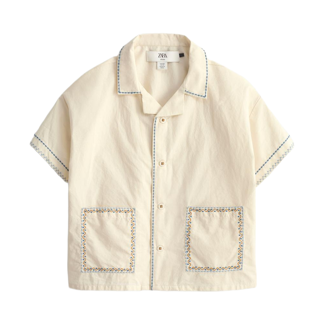 1381/609/712 (Kids) Zara Embroidered Topstitch Shirt Limited Edition Ecru