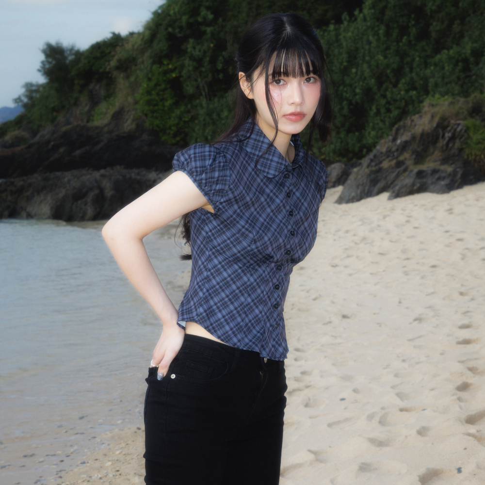 로제프란츠 체크 퍼프 반팔 블라우스 블랙(Rosefrantz Check Puff Short Sleeve Blouse [Black]) - 5