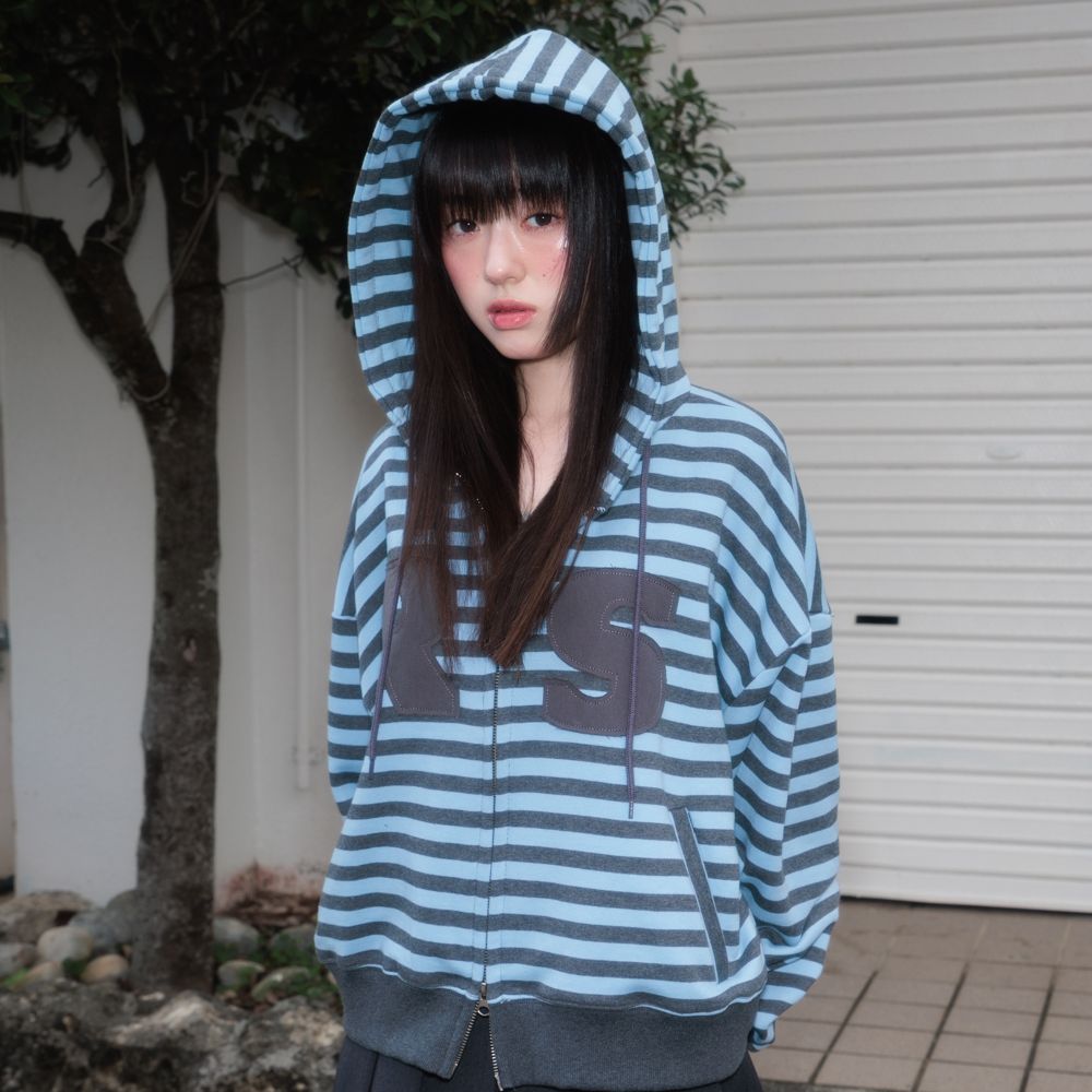 로제프란츠 패치 스트라이프 후드 집업 스카이 블루(Rosefrantz Patch Stripe Hood Zip-Up [Sky Blue]) - 3