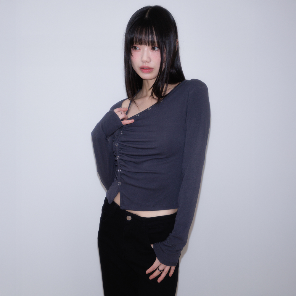 로제프란츠 언밸런스 셔링 롱슬리브 차콜(Rosefrantz Unbalanced Shirring Long Sleeve [Charcoal]) - 3