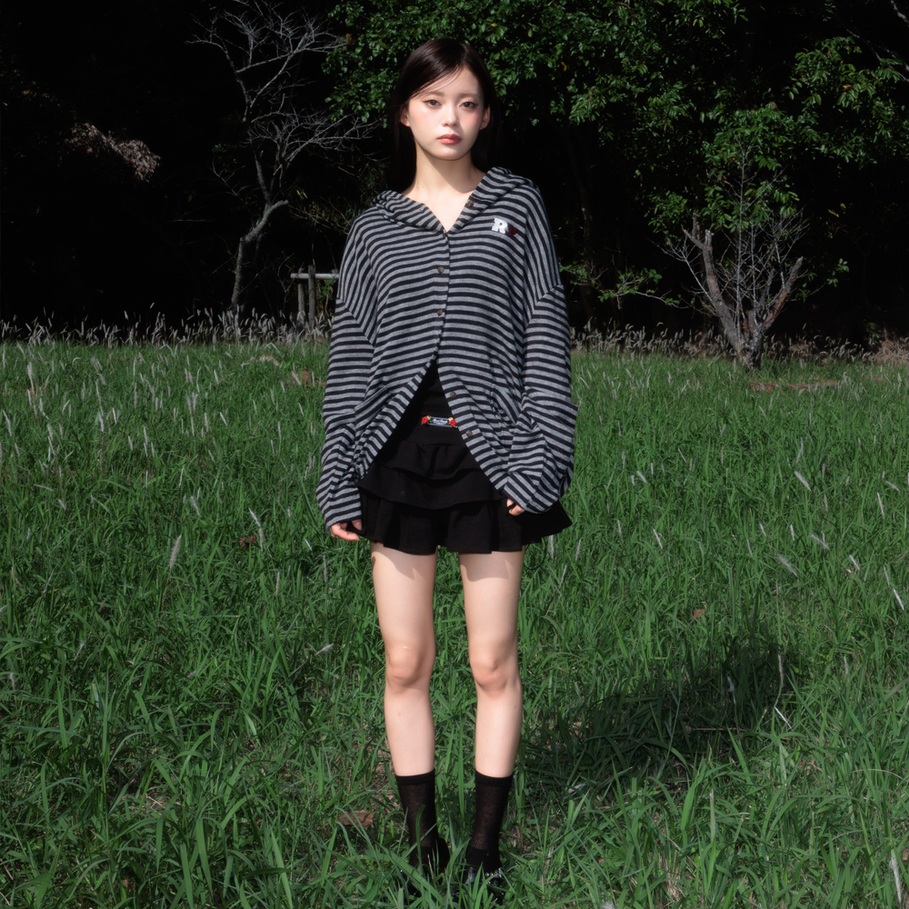 로제프란츠 스트라이프 하트 후드 가디건 블랙(Rosefrantz Stripe Heart Hood Cardigan [Black]) - 2