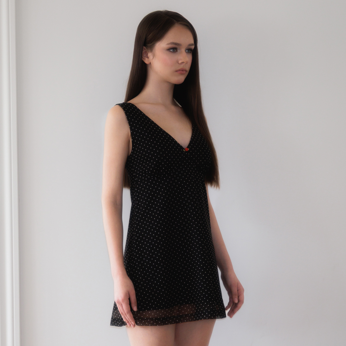 로제프란츠 로즈 도트 쉬폰 미니 원피스 블랙(Rosefrantz Rose Dot Chiffon Mini Dress [Black]) - 4