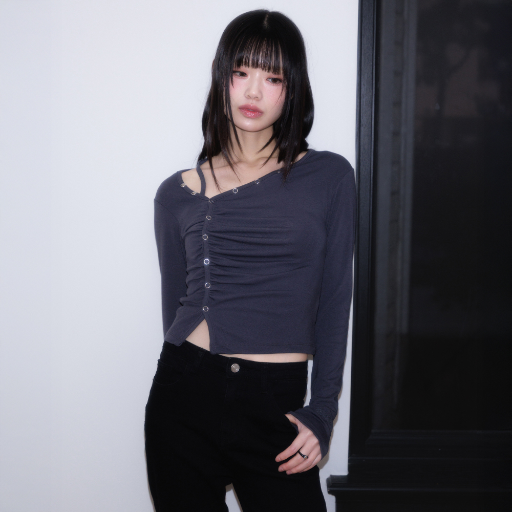 로제프란츠 언밸런스 셔링 롱슬리브 차콜(Rosefrantz Unbalanced Shirring Long Sleeve [Charcoal]) - 5