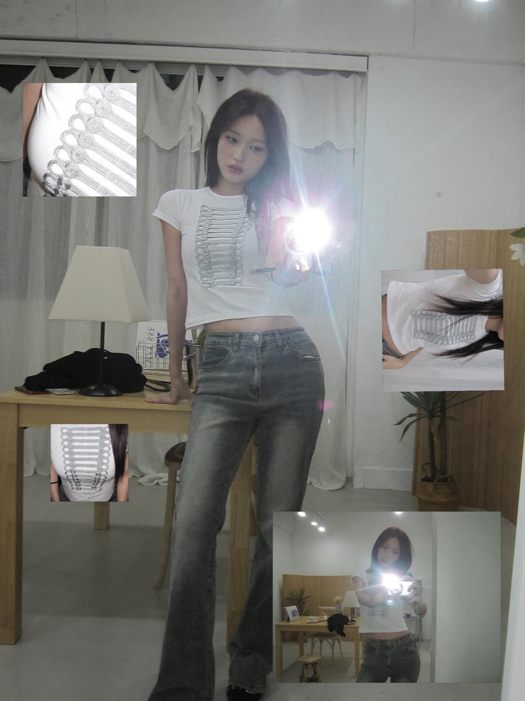 VOONT Embroidery Napoleon Slim T-Shirt (IVORY) 착용 스타일 - 4
