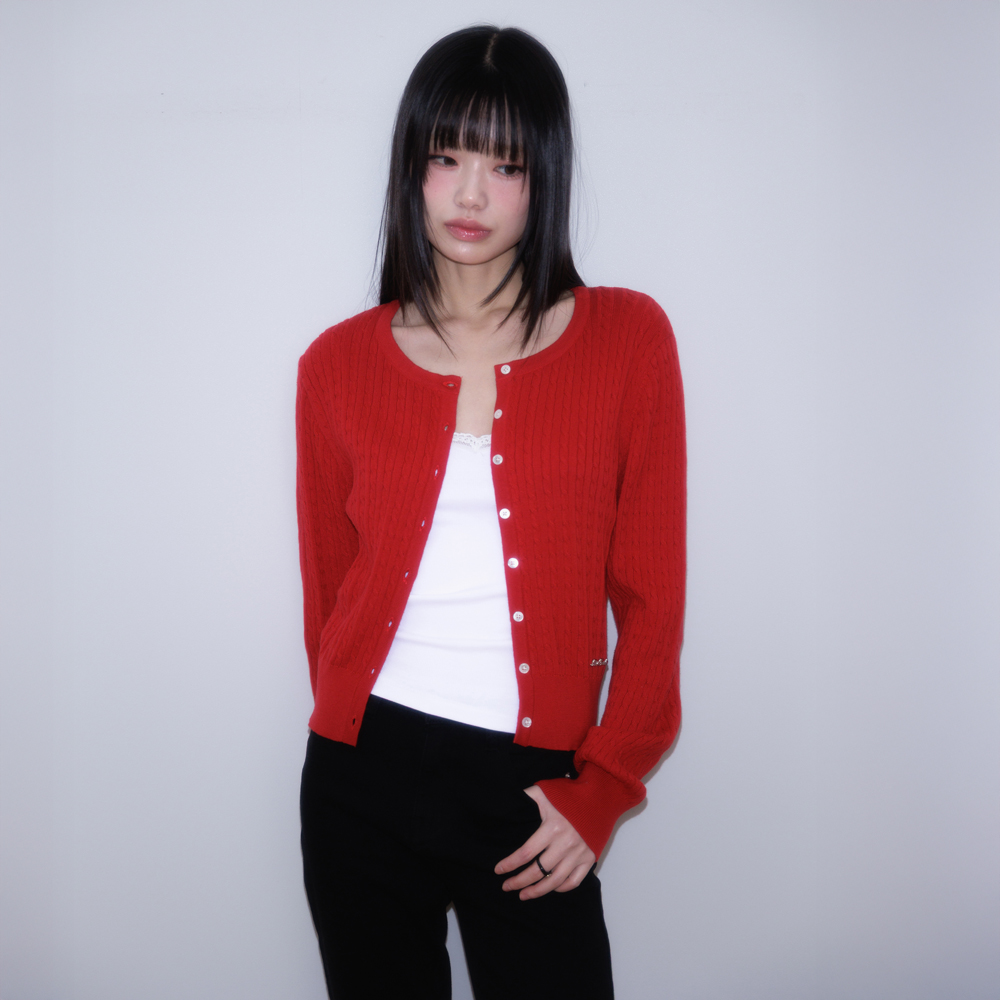 로제프란츠 케이블 니트 베이직 가디건 로즈 레드(Rosefrantz Cable Knit Basic Cardigan [Rose Red]) - 5
