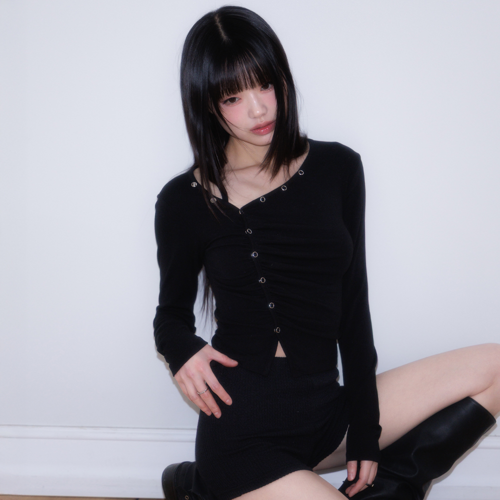 로제프란츠 언밸런스 셔링 롱슬리브 블랙(Rosefrantz Unbalanced Shirring Long Sleeve [Black]) - 6