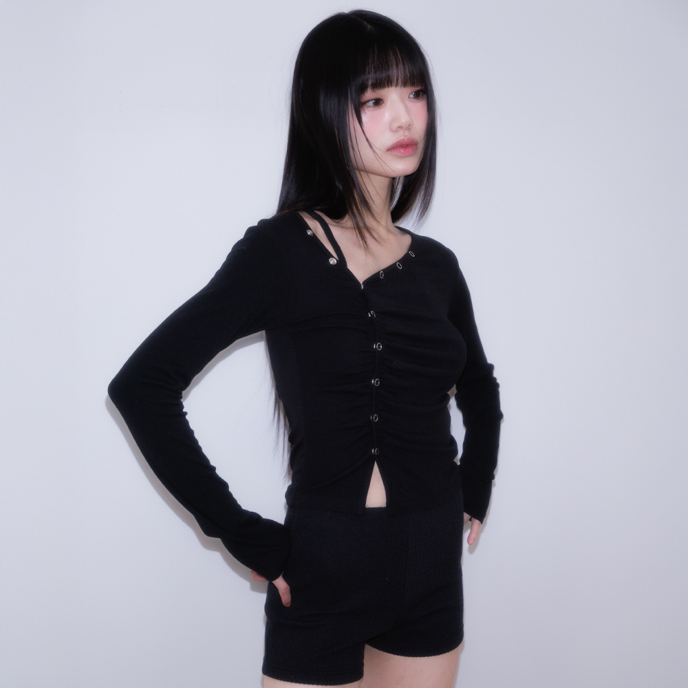 로제프란츠 언밸런스 셔링 롱슬리브 블랙(Rosefrantz Unbalanced Shirring Long Sleeve [Black]) - 3