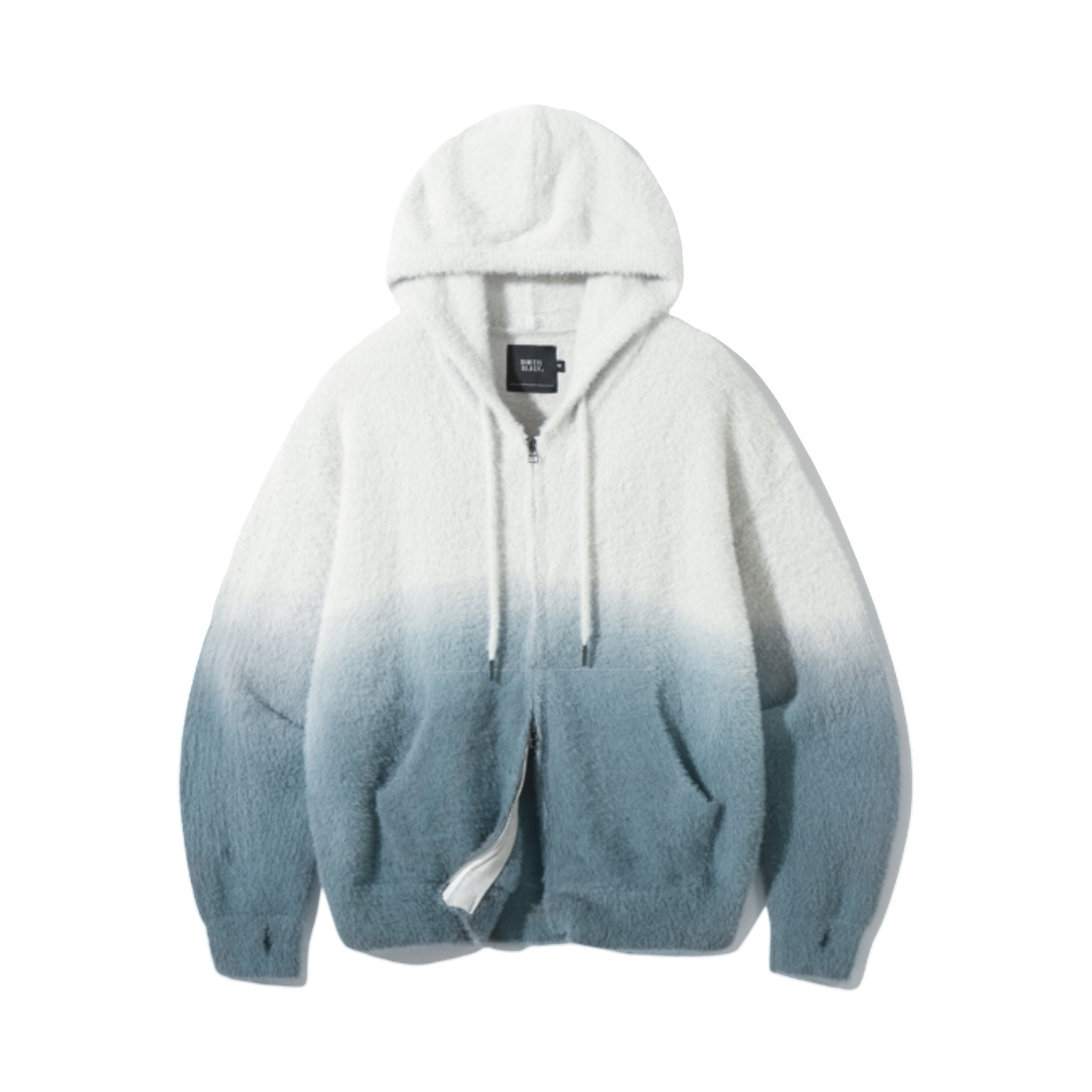 디미트리블랙 투웨이 에센셜 그라데이션 헤어리 후드 집업 블루 아이보리(Dimitri Black 2Way Essential Gradation Hairy Hooded Zip Up Blue Ivory)