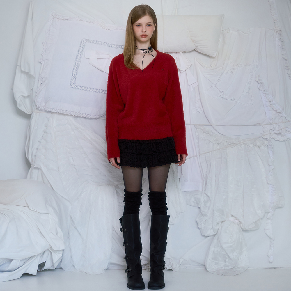 로제프란츠 퍼 브이넥 니트 레드(Rosefrantz Fur V-neck Knit [Red]) - 2