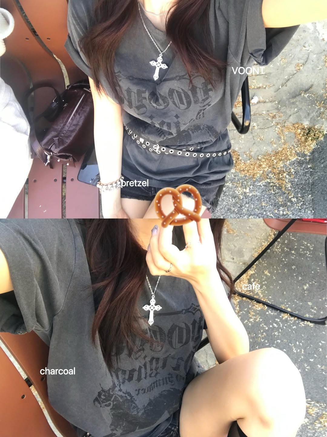 VOONT Horse Graphic Roll-Up T-Shirt (CHARCOAL) 착용 스타일 - 7