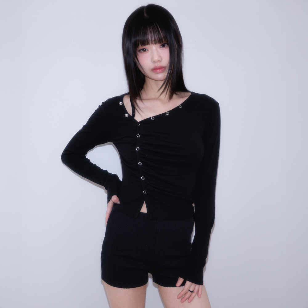 로제프란츠 언밸런스 셔링 롱슬리브 블랙(Rosefrantz Unbalanced Shirring Long Sleeve [Black]) - 4
