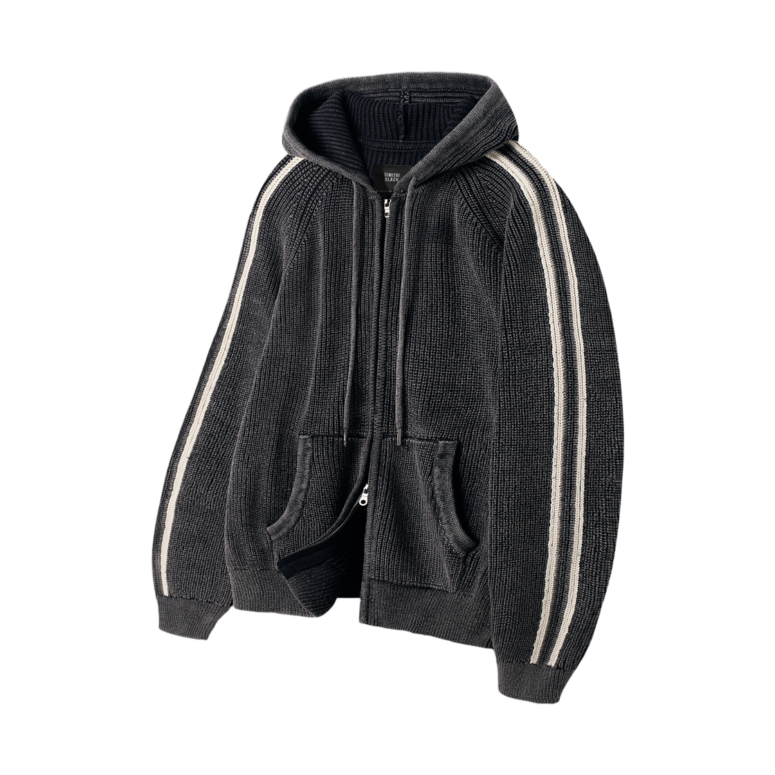 DBE8KH03CH Dimitri Black Pigment Track Knit Hooded Zip Up Pigment Charcoal