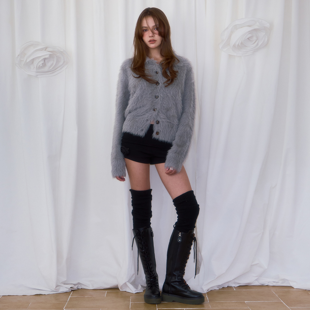 로제프란츠 퍼 카라 버튼 가디건 그레이(Rosefrantz Fur Collar Button Cardigan [Gray]) - 3