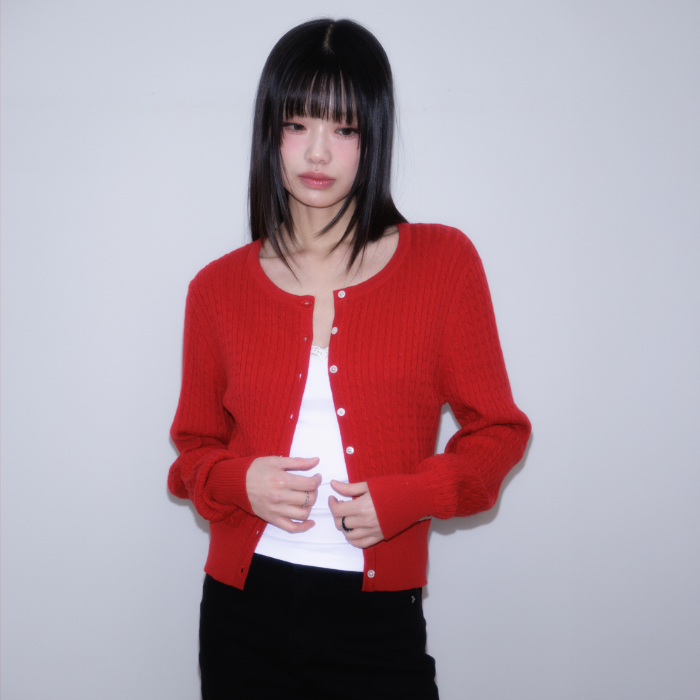 로제프란츠 케이블 니트 베이직 가디건 로즈 레드(Rosefrantz Cable Knit Basic Cardigan [Rose Red]) - 4