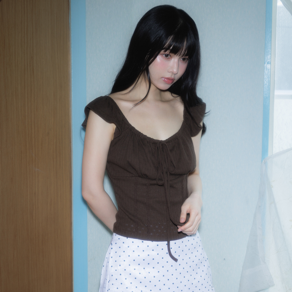 로제프란츠 리본 셔링 슬리브리스 브라운(Rosefrantz Ribbon Shirring Sleeveless [Brown]) - 3