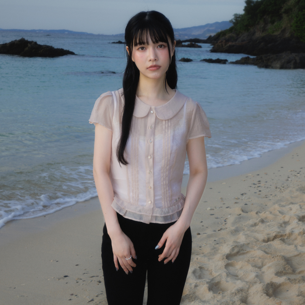 로제프란츠 시스루 플리츠 반팔 블라우스 핑크(Rosefrantz See-through Pleat Short Sleeved Blouse [Pink]) - 2