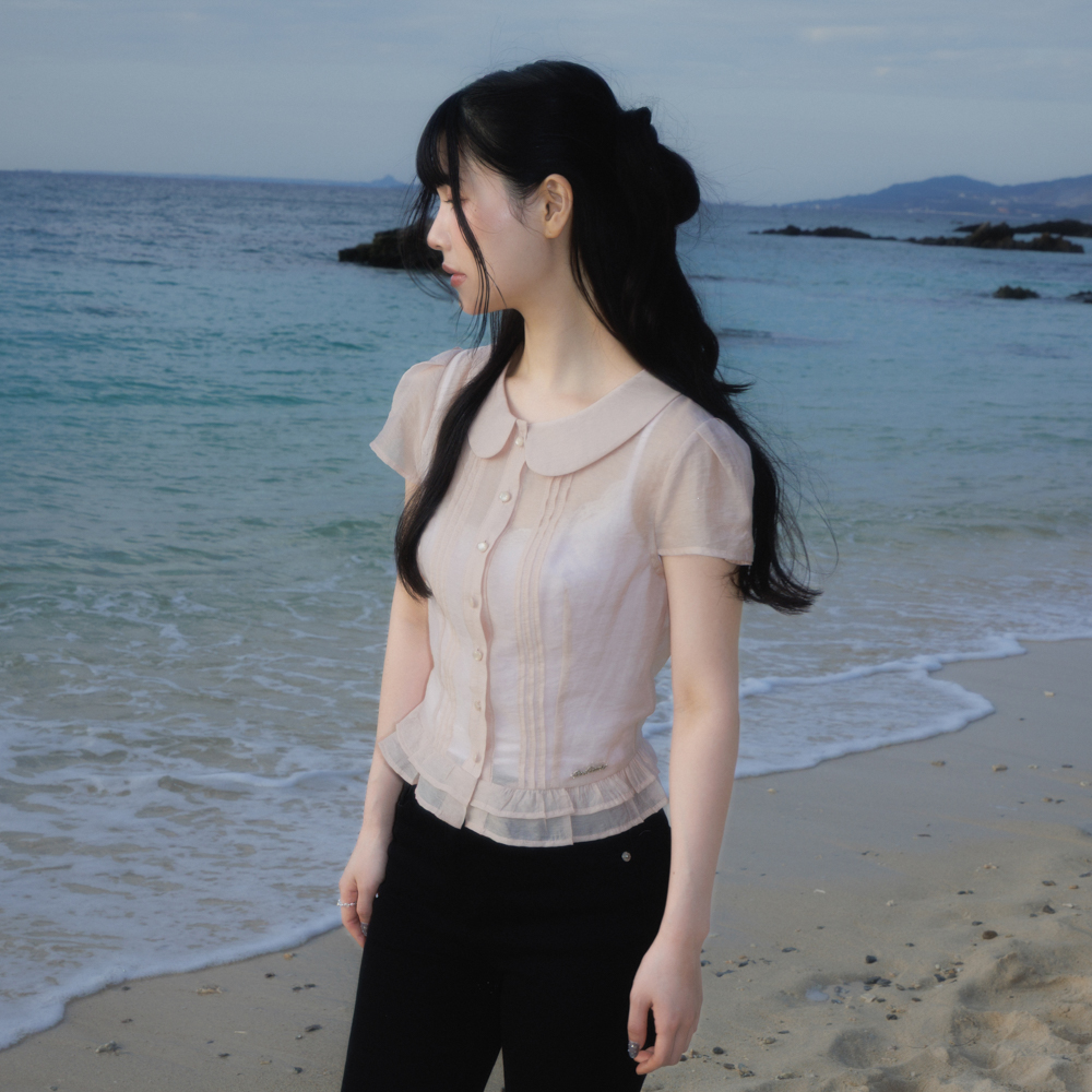 로제프란츠 시스루 플리츠 반팔 블라우스 핑크(Rosefrantz See-through Pleat Short Sleeved Blouse [Pink]) - 4