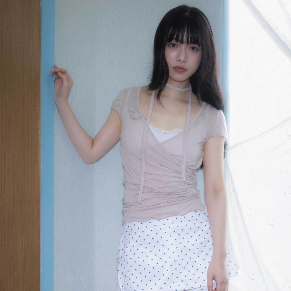 로제프란츠 코사지 셔링 타이 티셔츠 핑크(Rosefrantz Corsage Shirring Tie T-shirt [Pink]) - 4