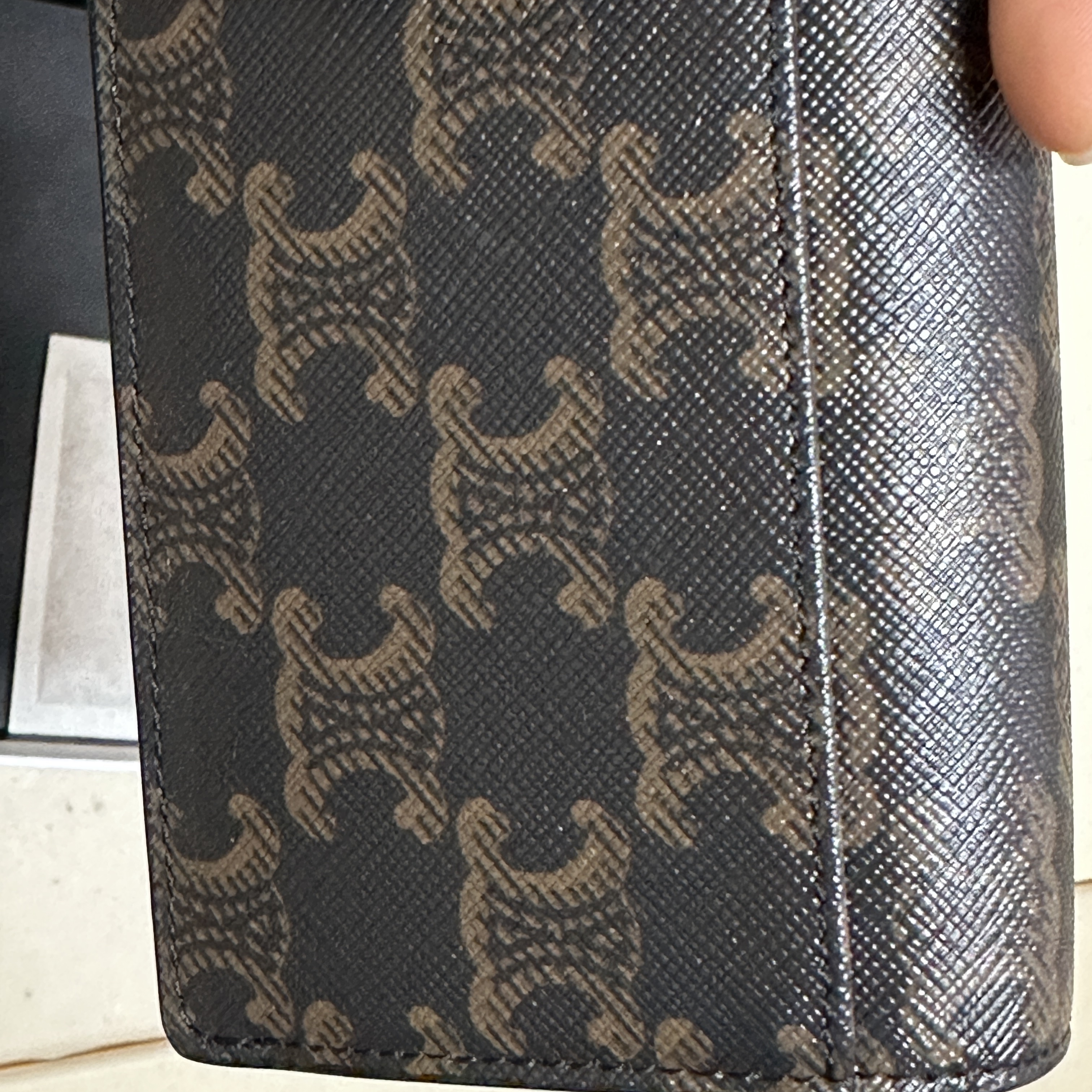 Celine Card Holder with Flap in Triomphe Canvas Tan 착용 스타일 - 5