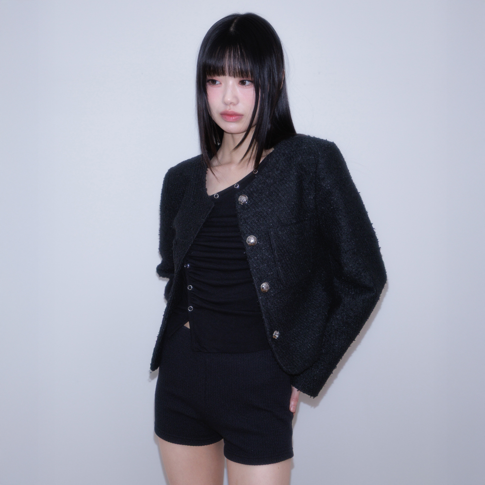 로제프란츠 클래식 버튼 크롭 트위드 자켓 블랙(Rosefrantz Classic Button Crop Tweed Jacket [Black]) - 2