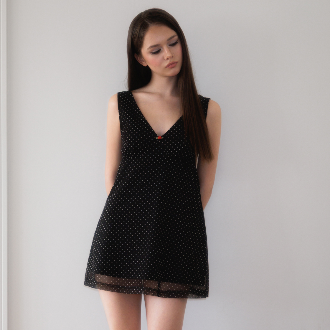 로제프란츠 로즈 도트 쉬폰 미니 원피스 블랙(Rosefrantz Rose Dot Chiffon Mini Dress [Black]) - 5