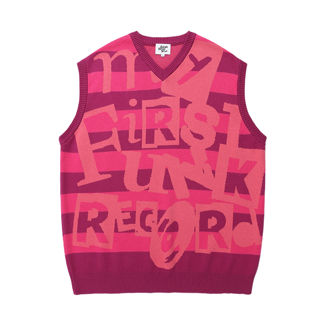 카비시 펑크 레코드 자카드 니트 베스트 핑크(CAVISH Funk Record Jacquard Knit Vest Pink)