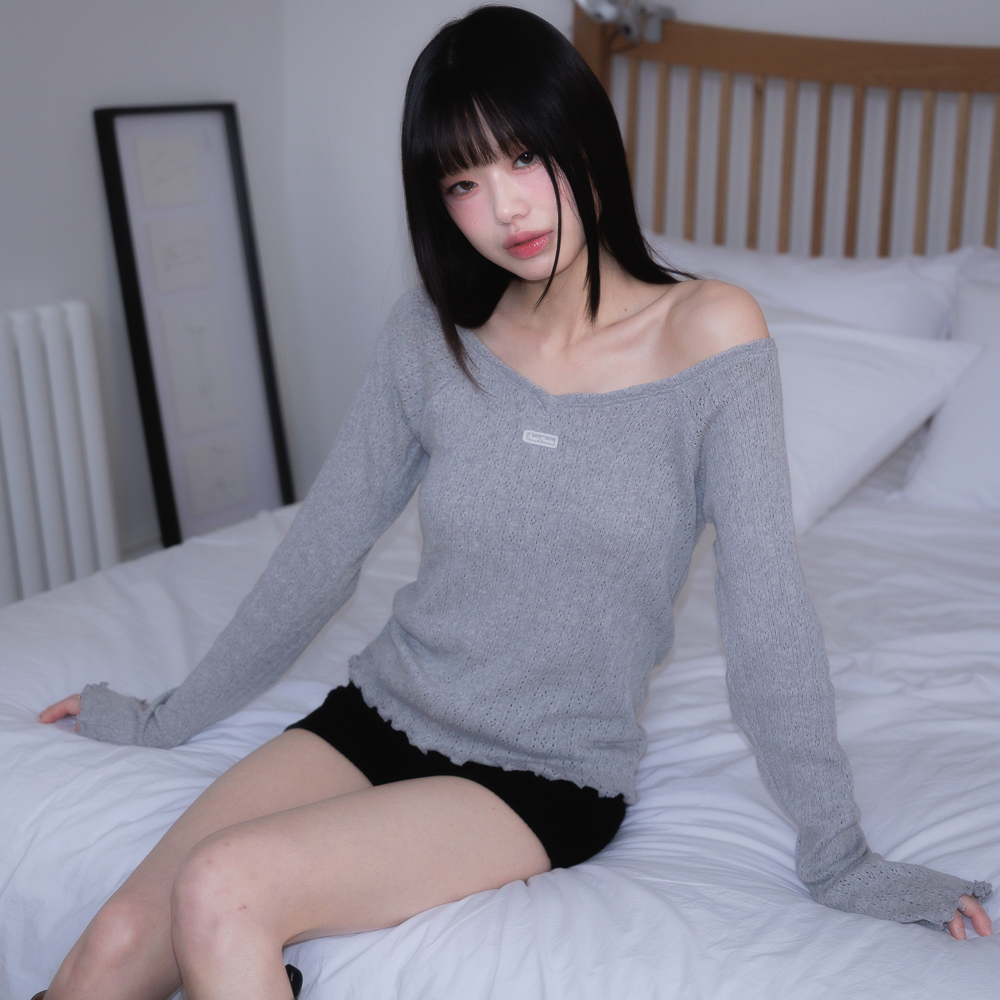 로제프란츠 레이스 라벨 브이넥 롱슬리브 그레이(Rosefrantz Lace Label V-Neck Long Sleeve [Gray]) - 6