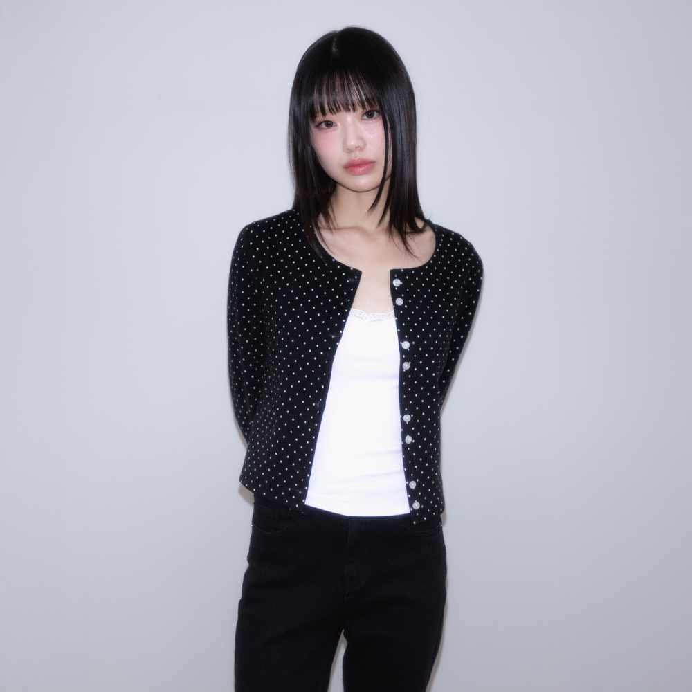 로제프란츠 도트 버튼 포인트 가디건 블랙(Rosefrantz Dot Button Point Cardigan [Black]) - 2