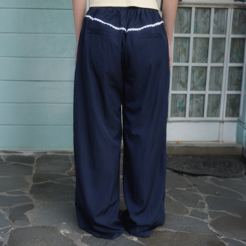 로제프란츠 백 레이스 나일론 와이드 팬츠 네이비(Rosefrantz Back Lace Nylon Wide Pants [Navy]) - 6