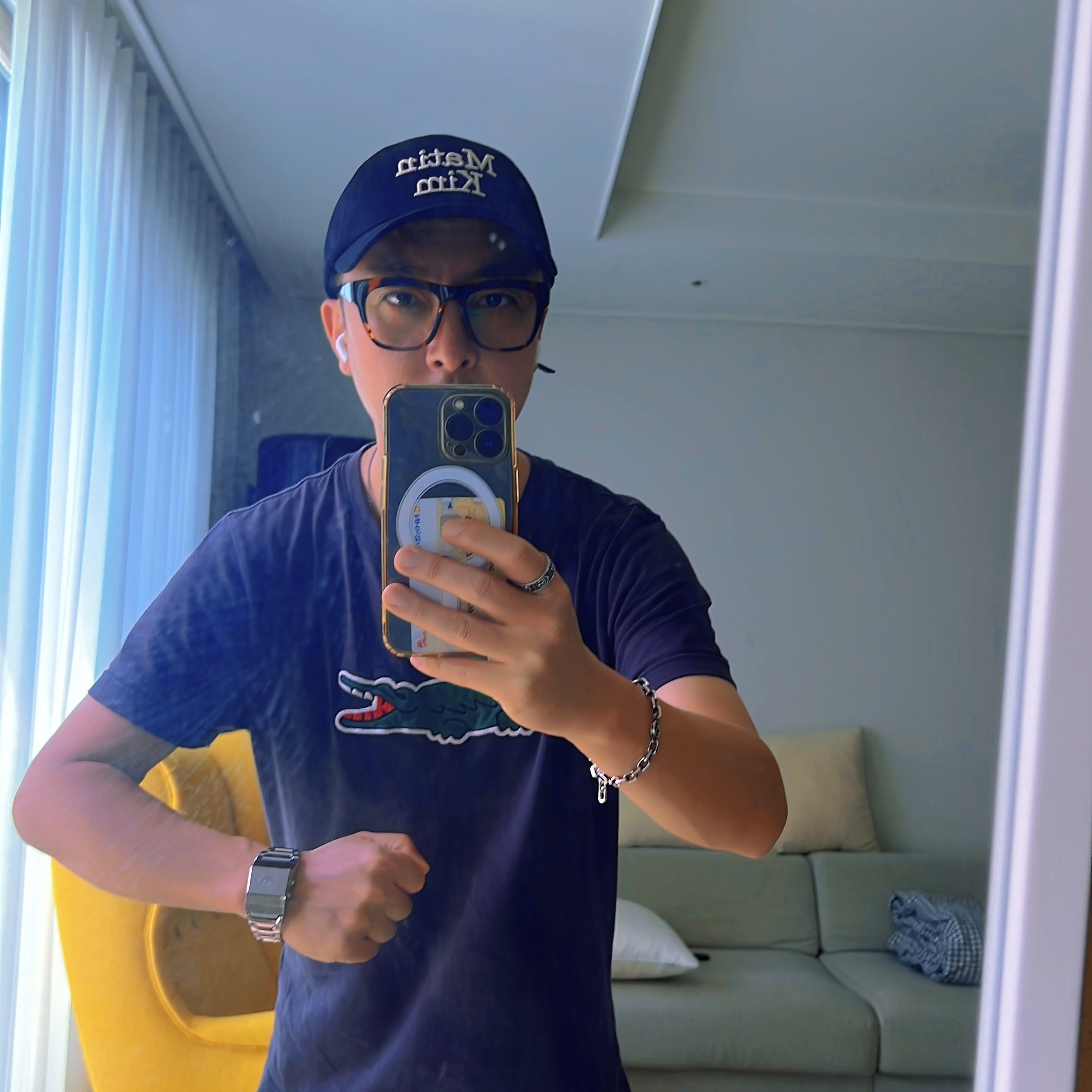 Matin Kim Matin Volume Logo Ball Cap Black 착용 스타일 - 2