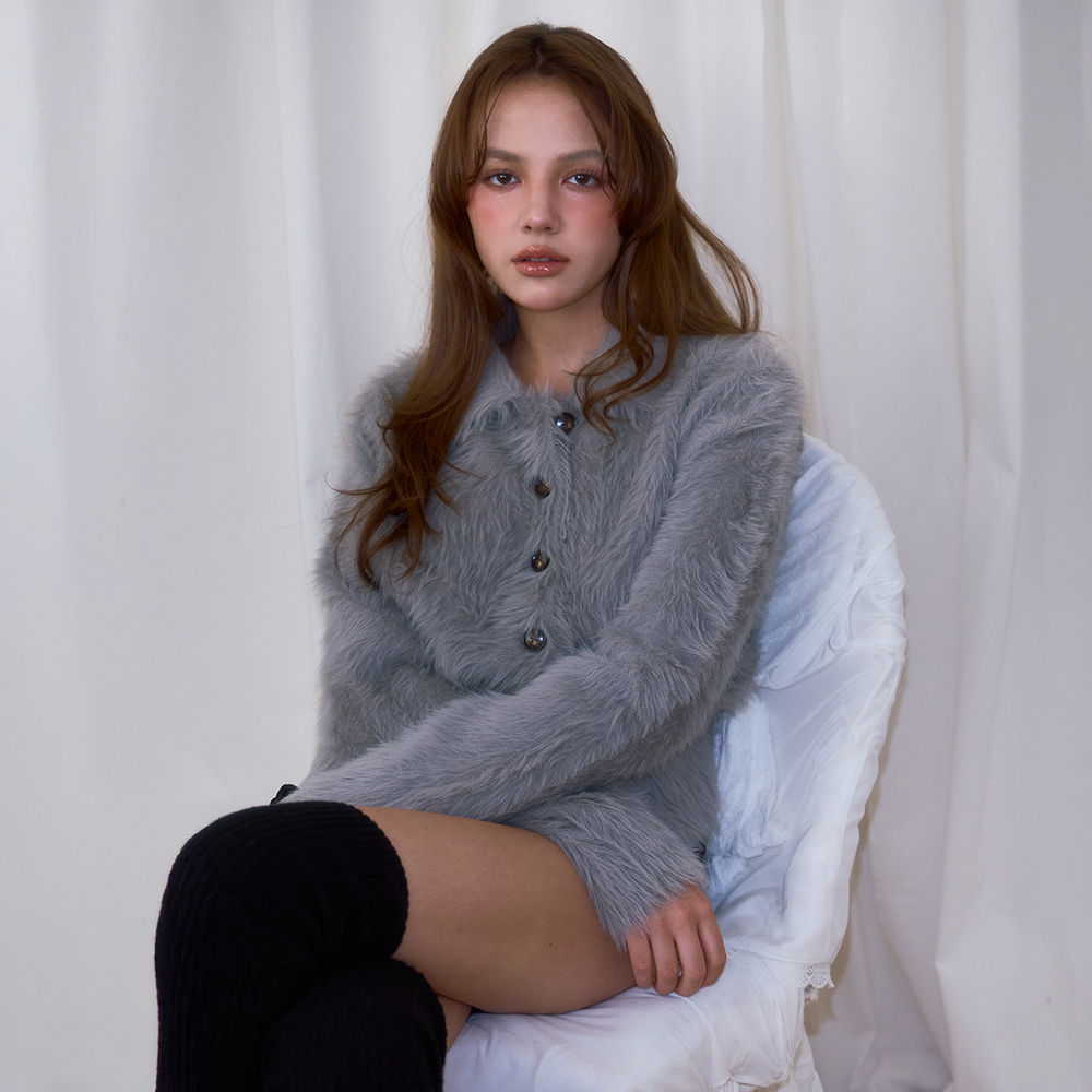 로제프란츠 퍼 카라 버튼 가디건 그레이(Rosefrantz Fur Collar Button Cardigan [Gray]) - 6
