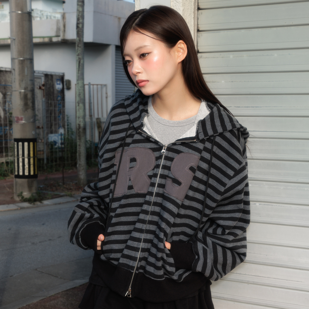 로제프란츠 패치 스트라이프 후드 집업 블랙(Rosefrantz Patch Stripe Hood Zip-Up [Black]) - 3