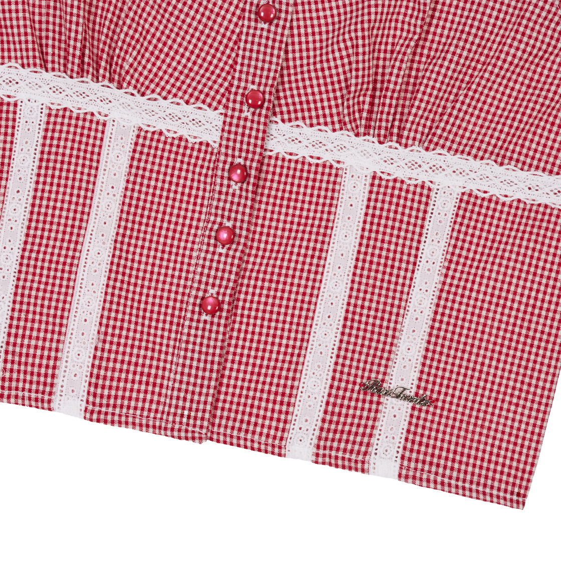 로제프란츠체크 셔링 크롭 블라우스 레드(Rosefrantz Check Shirring Crop Blouse [Red]) - 3